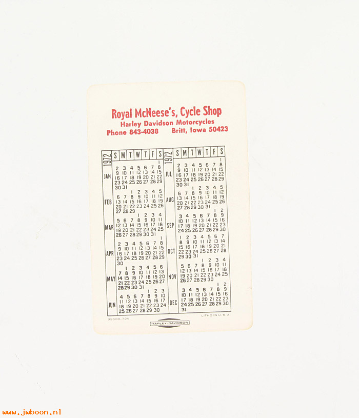   99508-72V (99508-72V): Pocket calendar 1972 - NOS