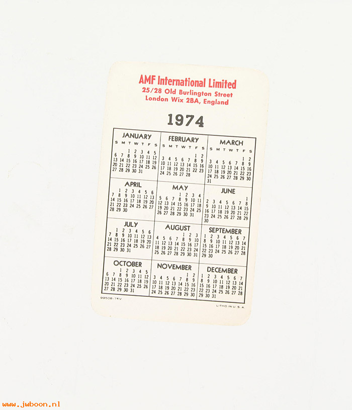   99508-74V2 (99508-74V2): Pocket calendar 1974 - NOS