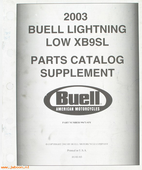   99671-03Yused (99671-03Y): Buell Lightning parts supplement 2003