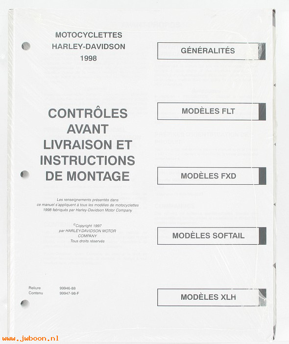   99947-98F (99947-98F): Predelivery & set-up instructions 1998, french - NOS