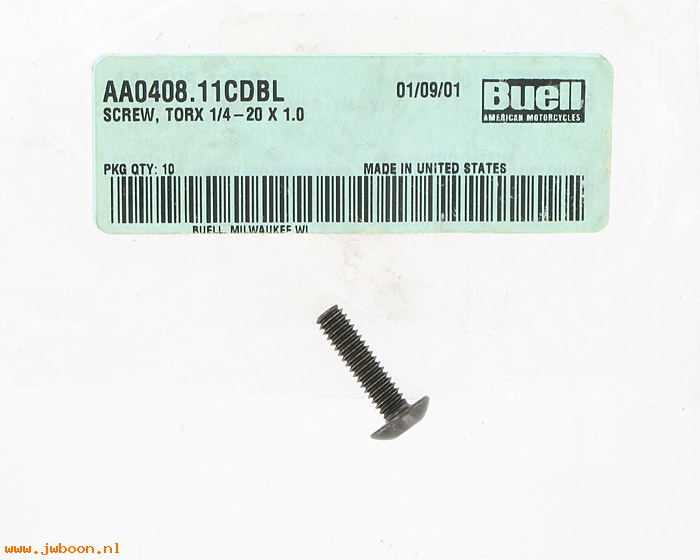   AA0408.11CDBL (    3014Y): Screw, 1/4"-20 x 1"   Torx - NOS - Buell S3, X1 '00-'02