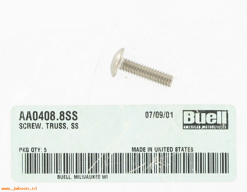   AA0408.8SS (    2510Y): Screw, 1/4"-20 x 1" truss head - NOS
