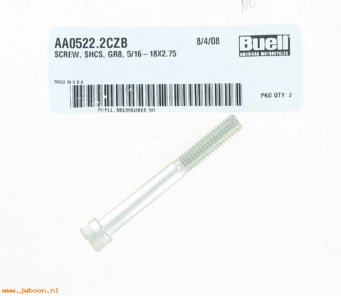   AA0522.2CZB (AA0522.2CZB): Screw, 5/16"-18 x 2 3/4" socket head screw, grade 8 - NOS