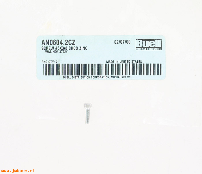   AN0604.2CZ (    3792Y): Screw, 6-32 x 1/2"  shcs - NOS - Buell S3, X1 '00-'02