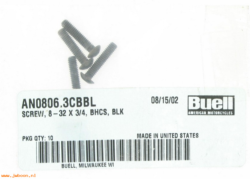   AN0806.3CBBL (    3886Y): Screw, 8-32 x 3/4" - NOS - Buell S3 '00-'02