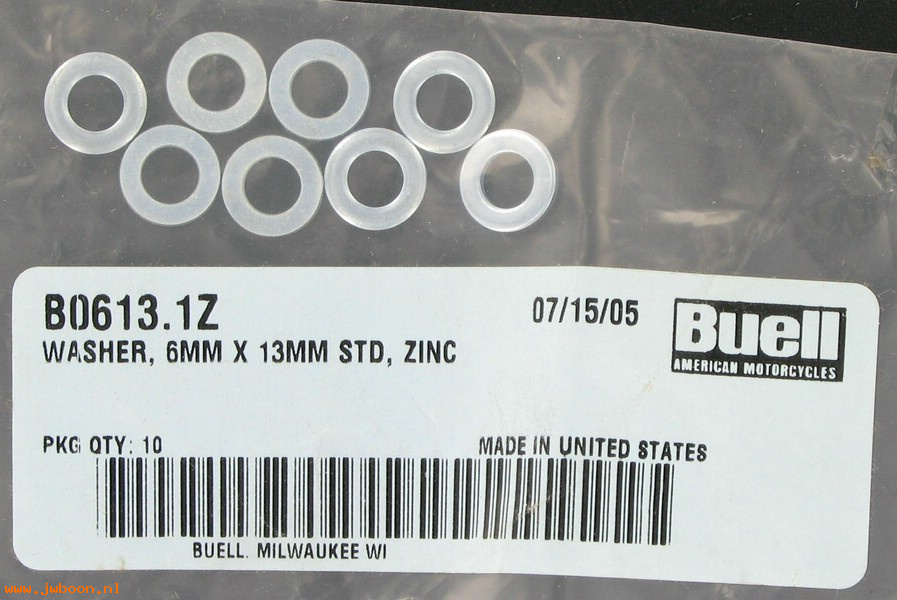   B0613.1Z (    6005Y): Washer, 6mm x 13mm    std - NOS - Buell S3, X1 '00-'02