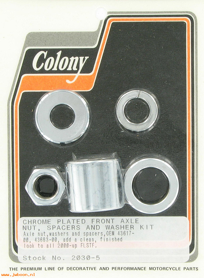C 2030-5 (43617-00 / 43683-00): Front axle nut and smooth spacer kit - FLSTF '00-'06, in stock