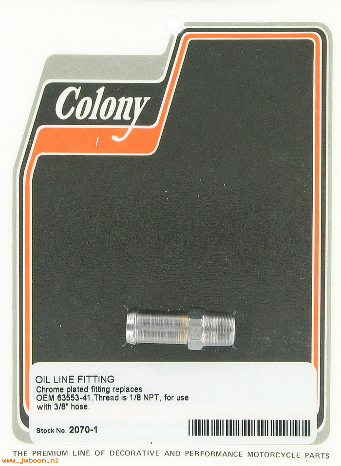 C 2070-1 (63533-41 / 3577-41): Oil line fitting, 1/8" NPT, for 3/8" hose, FL 65-84. XL 58-76.FXR