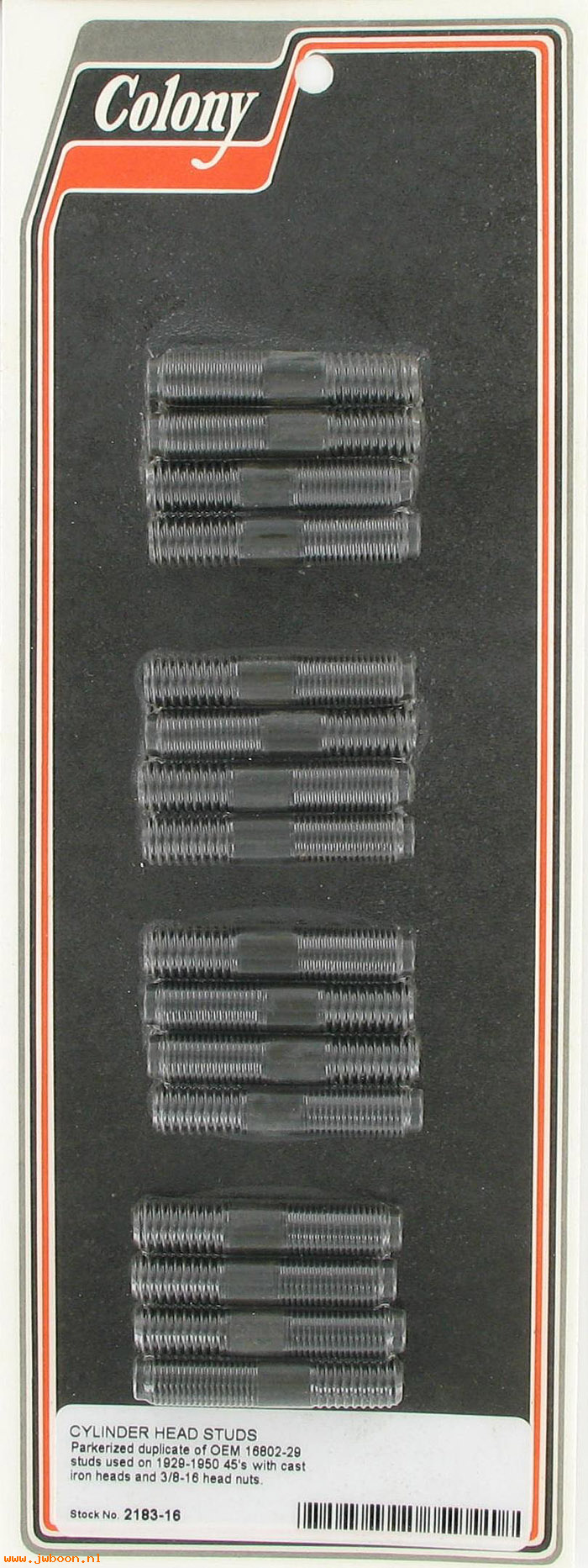 C 2183-16 (16802-29 / 14-29): Cylinder head stud kit - 750cc with iron heads '29-'50, in stock