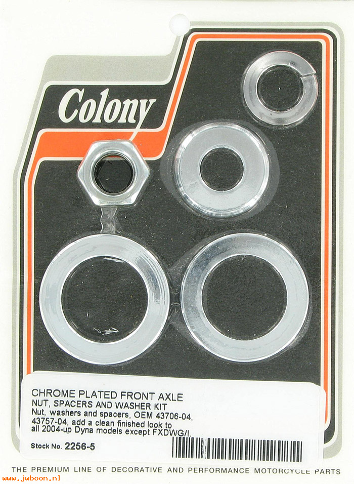 C 2256-5 (43706-04 / 43757-04): Front axle nut, "smooth"spacers & washer kit - FXD '04-'05