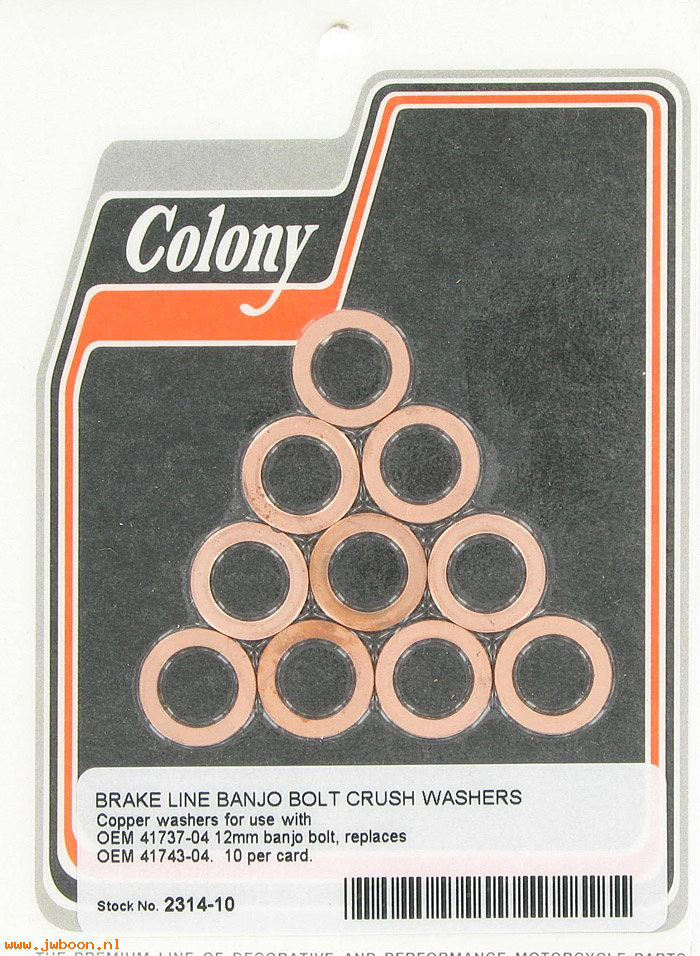 C 2314-10 (41743-04): Crush washers, use w.brake line banjo bolt 41737-04, in stock