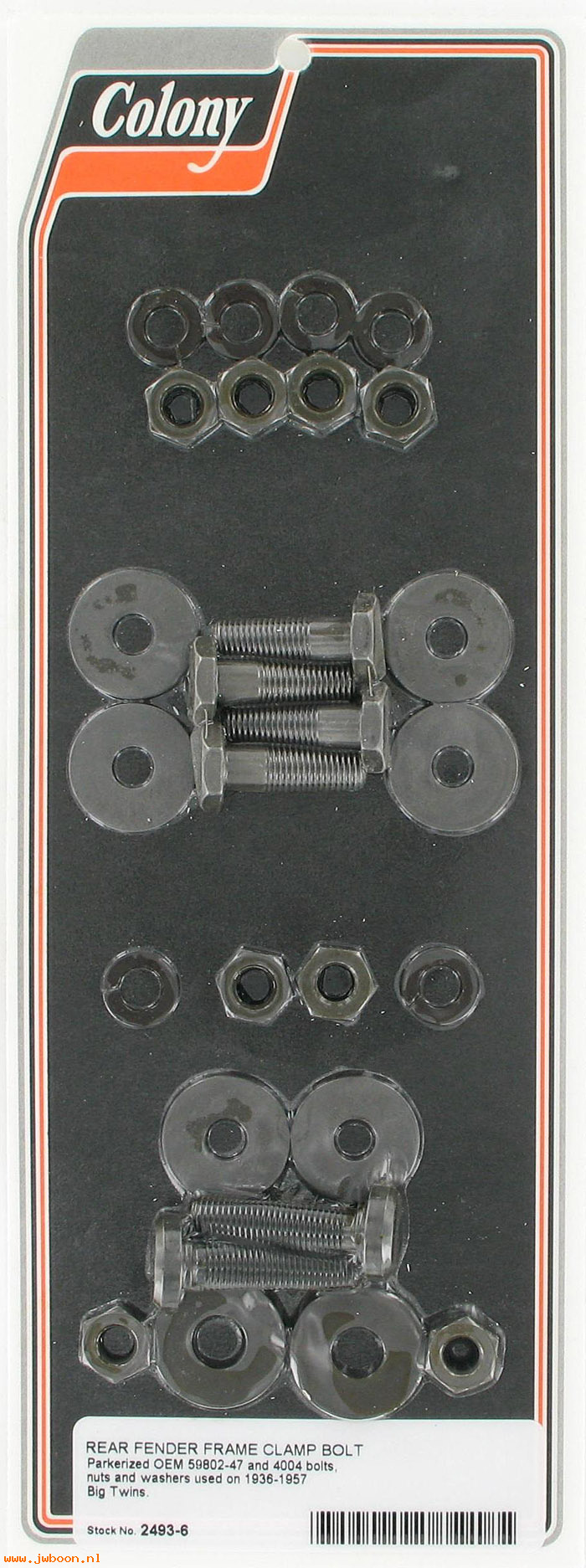 C 2493-6 (59802-47 / 3743-47): Bolt kit, rear fender to frame clamp - Big Twins 38-57, in stock