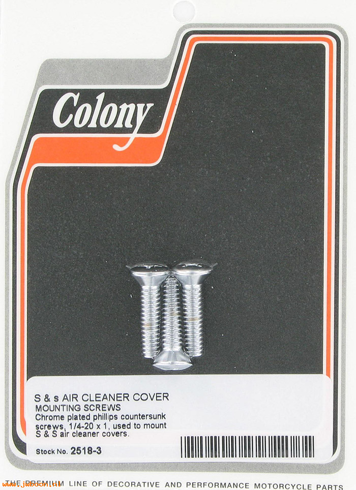 C 2518-3 (): S&S Air cleaner cover screws, 1/4"-20 x 1" Phillips head,in stock