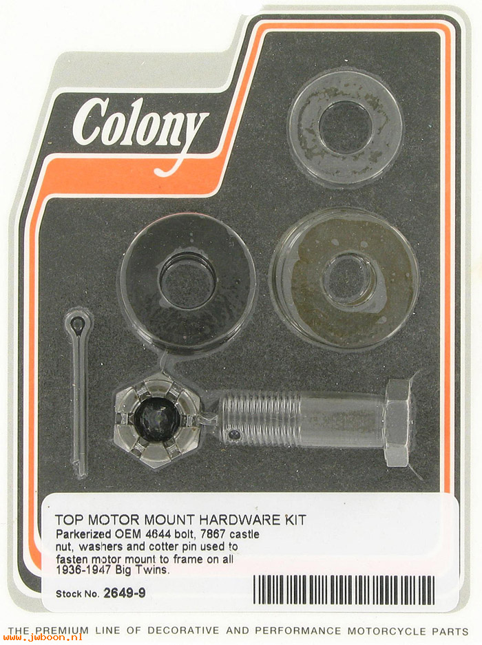 C 2649-9 (    4644 / 2807-37): Bolt, top motor mount, with locknut - Big Twins '37-'51, in stock