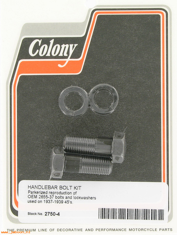 C 2750-4 ( 2655-37): Handlebar bolt kit - machined - Flathead 45 750cc 37-39, in stock