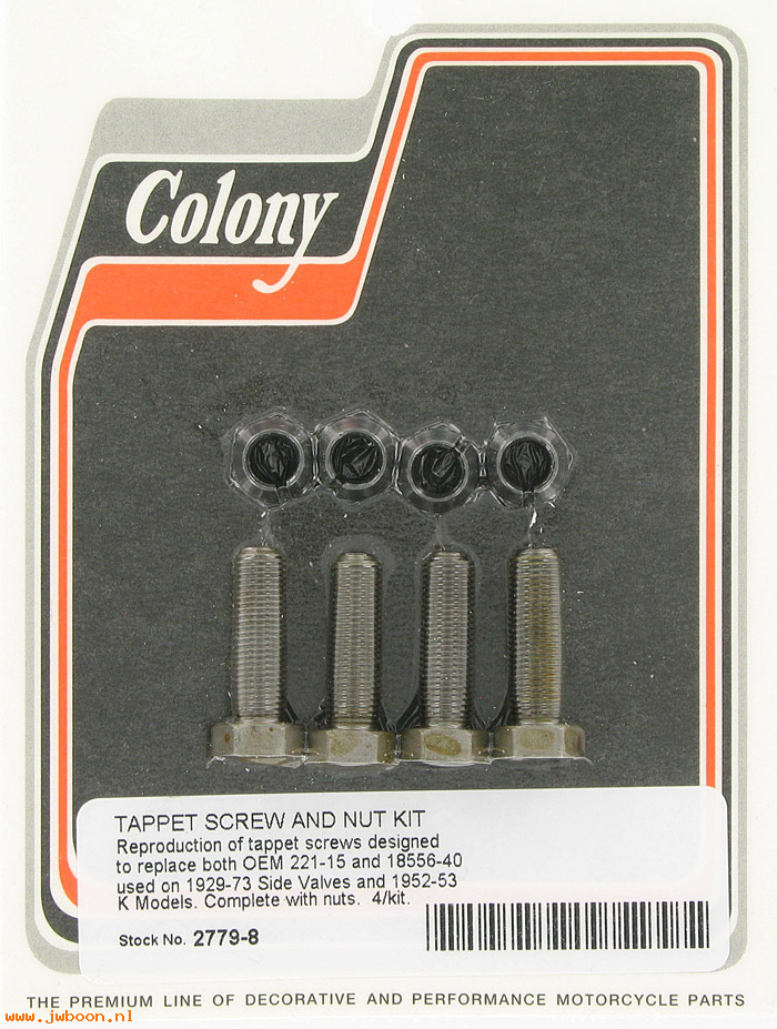 C 2779-8 (18556-40 / 18566-40): Tappet screw and nut kit - Flatheads '30-'73, in stock. Liberator