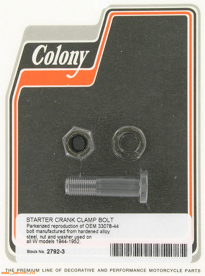 C 2792-3 (33078-44 / 2078-44): Starter crank clamp bolt - WL, WLA '44-'52,use w.matching s.crank