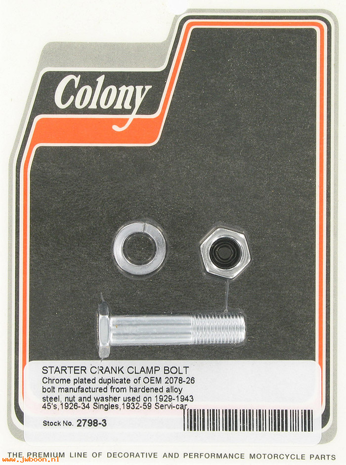 C 2798-3 (    4370 / 2078-26): Starter crank clamp bolt - 750cc 29-52. Servi-car 32-59. Singles