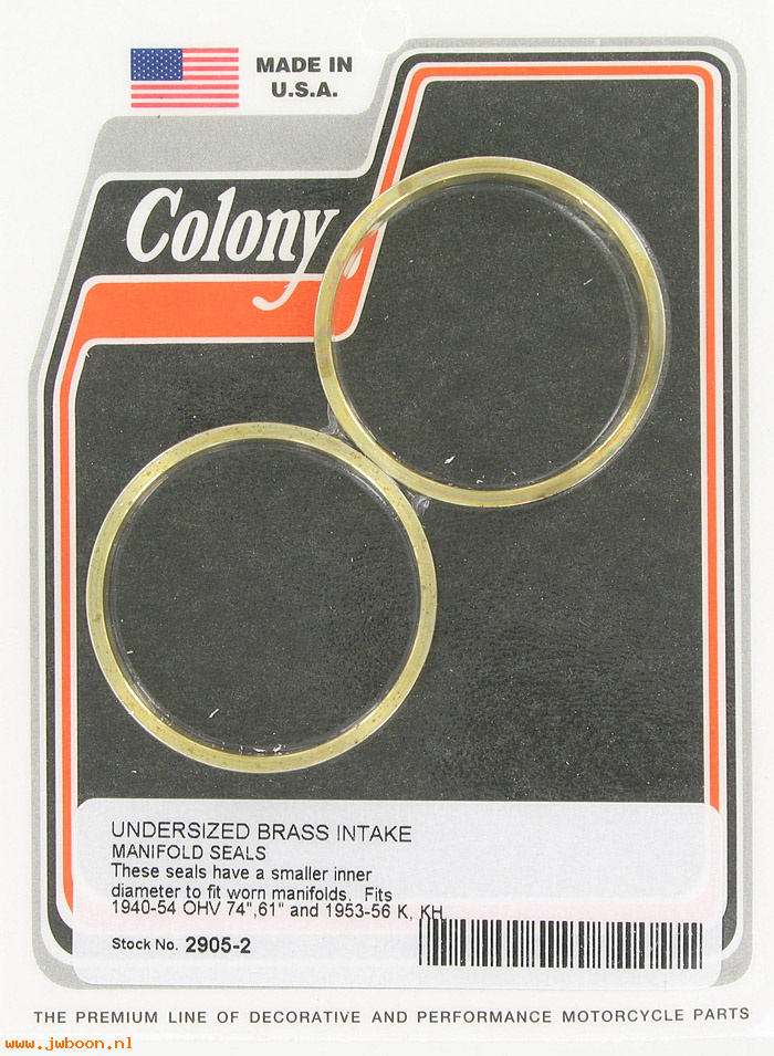 C 2905-2 (27059-40 / 1118-40): Undersize brass intake manifold seals - BT 40-54. K-model. KH