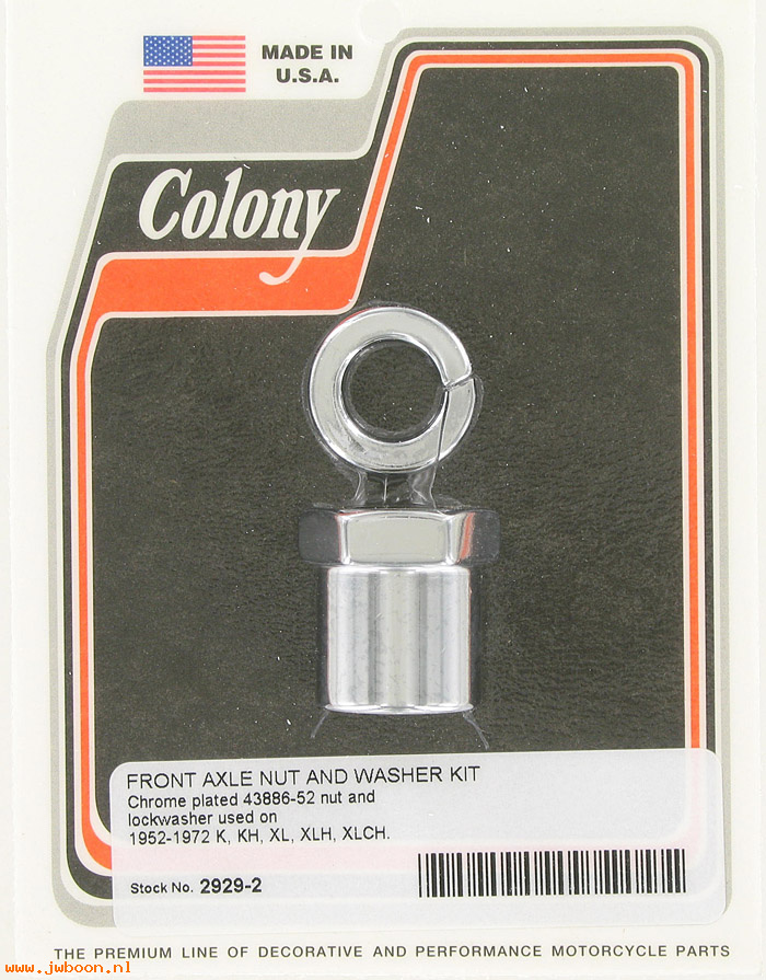 C 2929-2 (43886-52): Front axle nut and washer kit - K, KH, XL '52-'72. FX '71-'72. KR