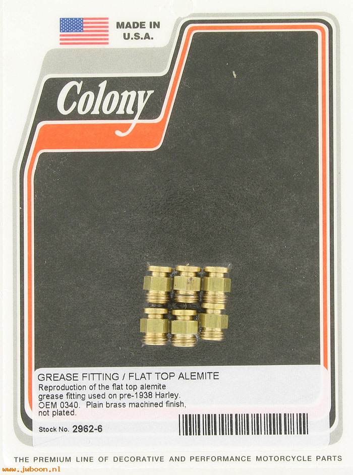 C 2962-6 (    9850 / 0340): Alemite grease fittings (6) - pre'38 models, in stock, Colony