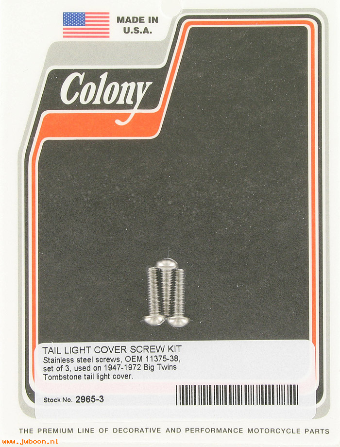 C 2965-3 (68672-38 / 11375-38): Taillight 47-72. Spotlight door screws (3) slotted 38-84,in stock