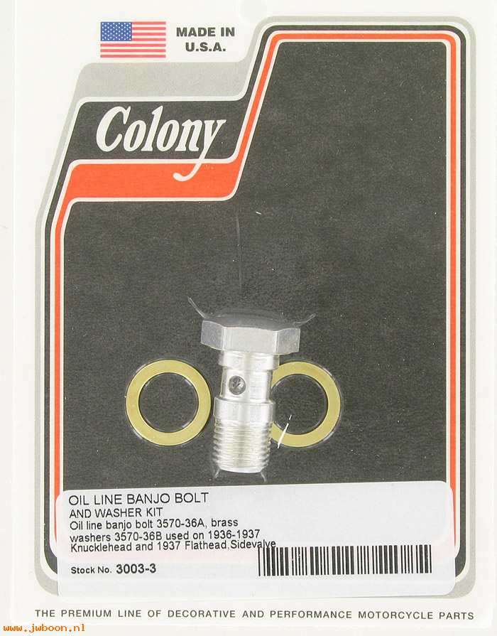 C 3003-3 ( 3570-36A): Oil line banjo bolt and washers - Big Twins,EL,UL 36-37, in stock
