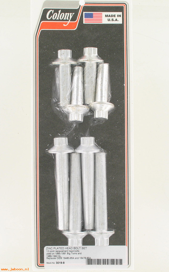 C 3019-8 (16480-85A /16478-85A): Head bolt set, stock 12-point - Big Twins late'85-'91, in stock