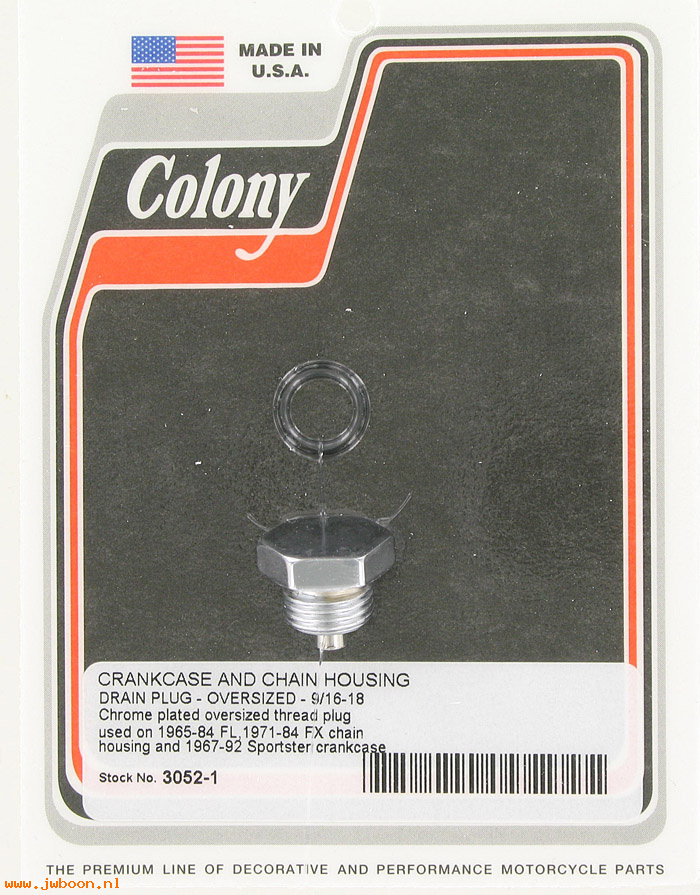 C 3052-1 (60348-65A): Drain plug, magnetic - oversize 9/16"-18 - FL 65-84. XL 67-92