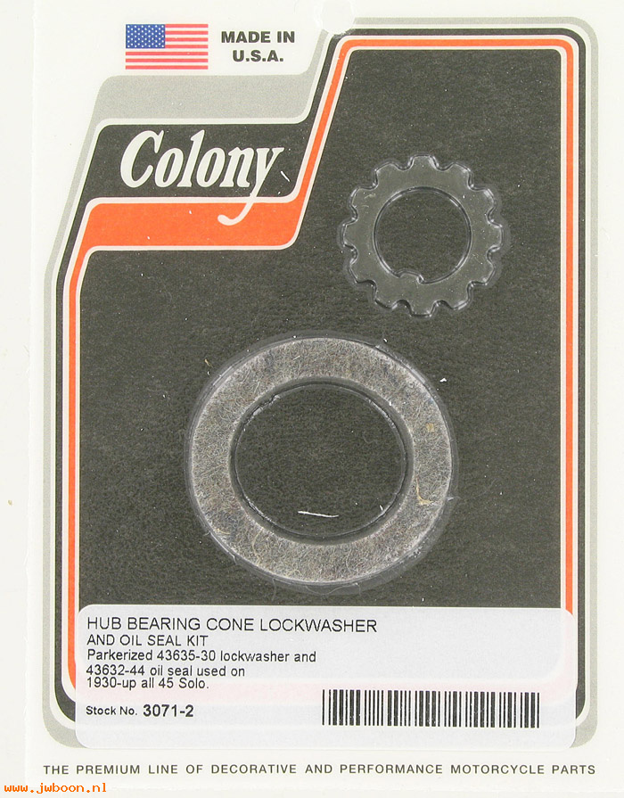 C 3071-2 (43635-30 / 43632-44): Wheel hub bearing cone lock & seals - WL, Liberator WLA '44-'52