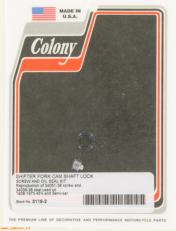 C 3116-2 (34051-38 / 34036-36): Shifter fork cam shaft lock screw & oil seal kit - 750cc '38-'73