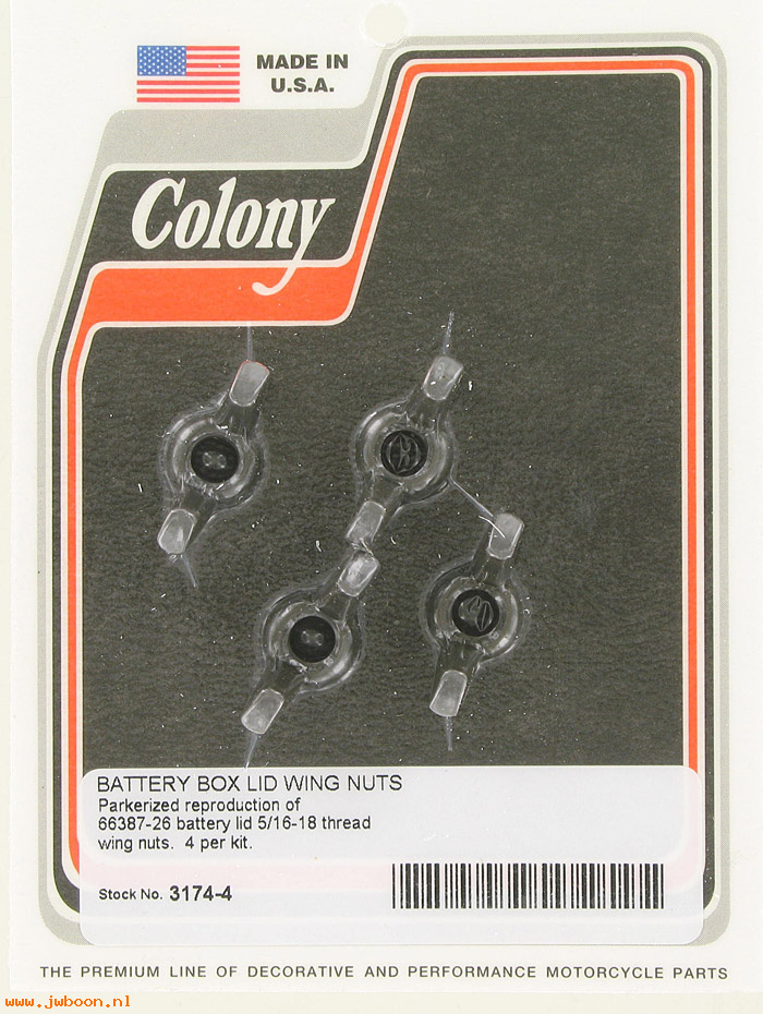 C 3174-4 (66387-26 / 4409-26): Wing nuts, battery cover, 5/16"-18, JD 26-29. BT 30-64.750cc33-52