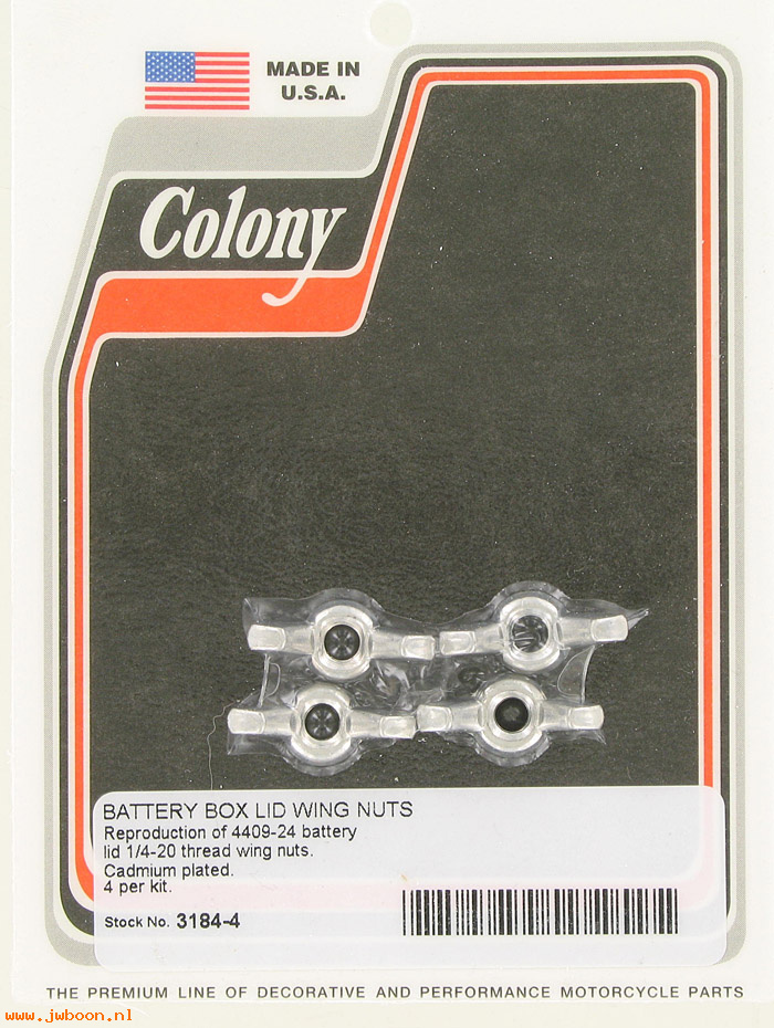 C 3184-4 (66387-24 / 4409-24): Wing nuts, battery cover, 1/4"-20 - JD 24-25. Singles.750cc 29-63