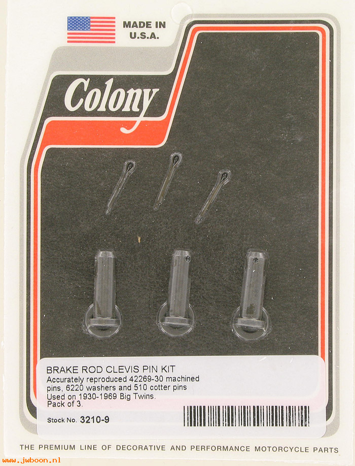 C 3210-9 (42269-30 / 2423-30): Brake rod clevis pin kit - Big Twins '30-'69, in stock, Colony