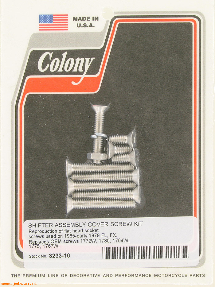 C 3233-10 (    1772W / 1764W): Foot shifter cover screw kit - Big Twins '65-'79, in stock,Colony