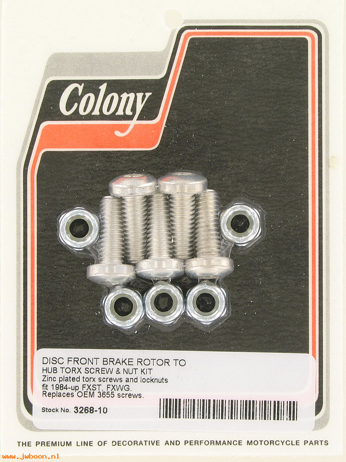 C 3268-10 (    3655 / 7739): Disc front brake rotor to hub Torx screw and nut kit - FXST, FXWG