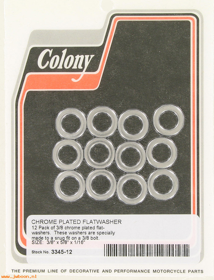 C 3345-12 (): Flatwashers 3/8" x 5/8" x 1/16" (12), in stock, Colony
