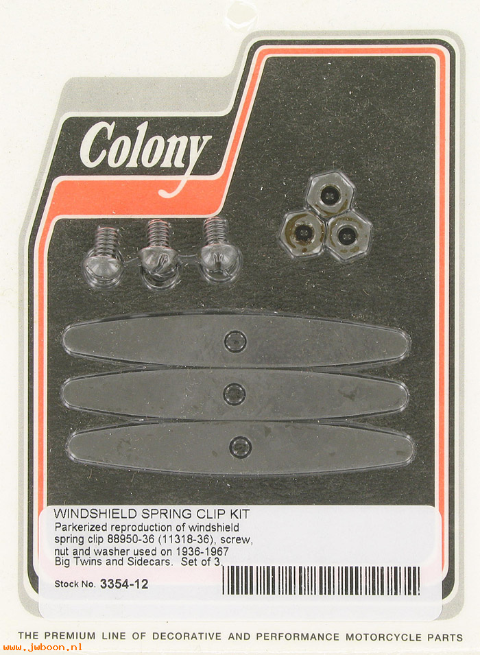 C 3354-12 (88950-36  / 11318-36): Windshield mount clip kit - Sidecar '36-e'67, in stock, Colony