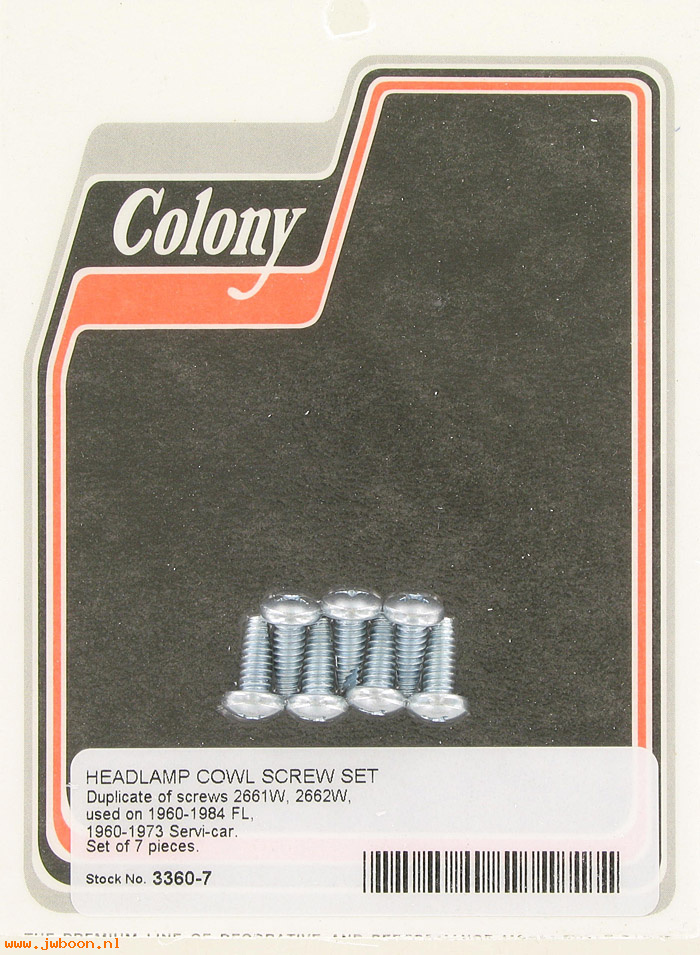C 3360-7 (    2661W / 2662W): Headlamp cowl screw kit (7) - Big Twins, Servi-car 60-84,in stock
