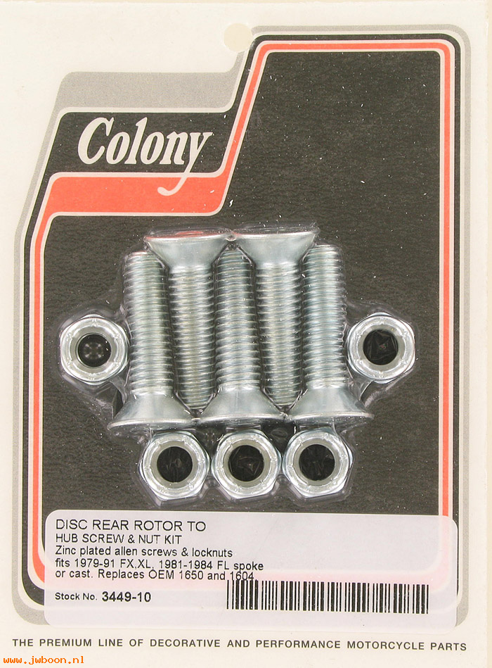 C 3449-10 (    1604 / 1650): Disc rotor screws - FX, XL '79-'91. FL '81-'84, in stock, Colony