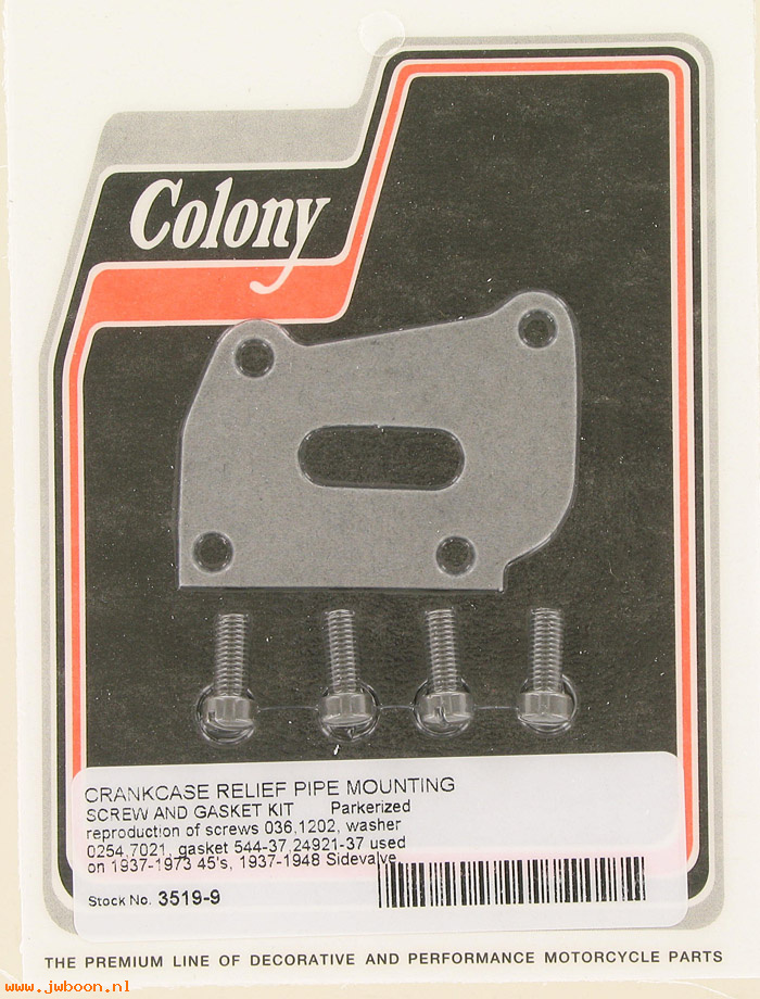 C 3519-9 (  544-37 / 036): Screws & gasket, crankcase relief pipe - 750cc '37-'73. UL 37-48