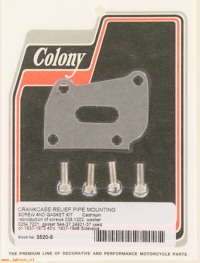C 3520-9 (  544-37 / 036): Screws & gasket, crankcase relief pipe - 750cc '37-'73. UL 37-48