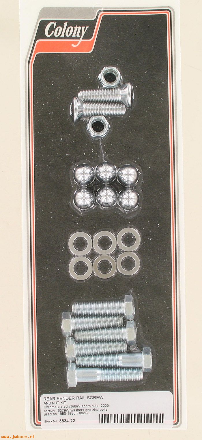 C 3534-22 (    7680W / 2005): Rear fender rail screw and nut kit - FXWG '80-'86, in stock