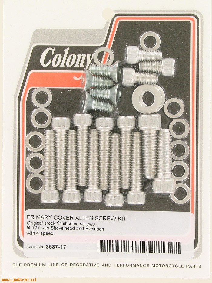 C 3537-17 (): Primary cover Allen screw kit, in stock, Colony - 4-speed '71-up