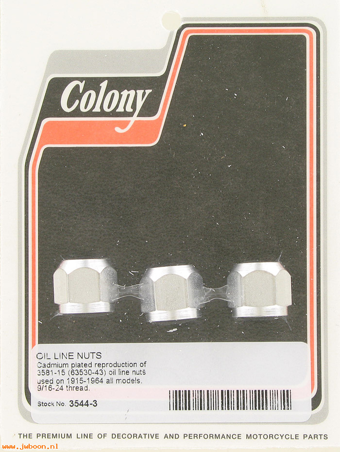 C 3544-3 (63530-43 / 3581-43): Oil line nuts (3) - '15-'64, in stock, Colony