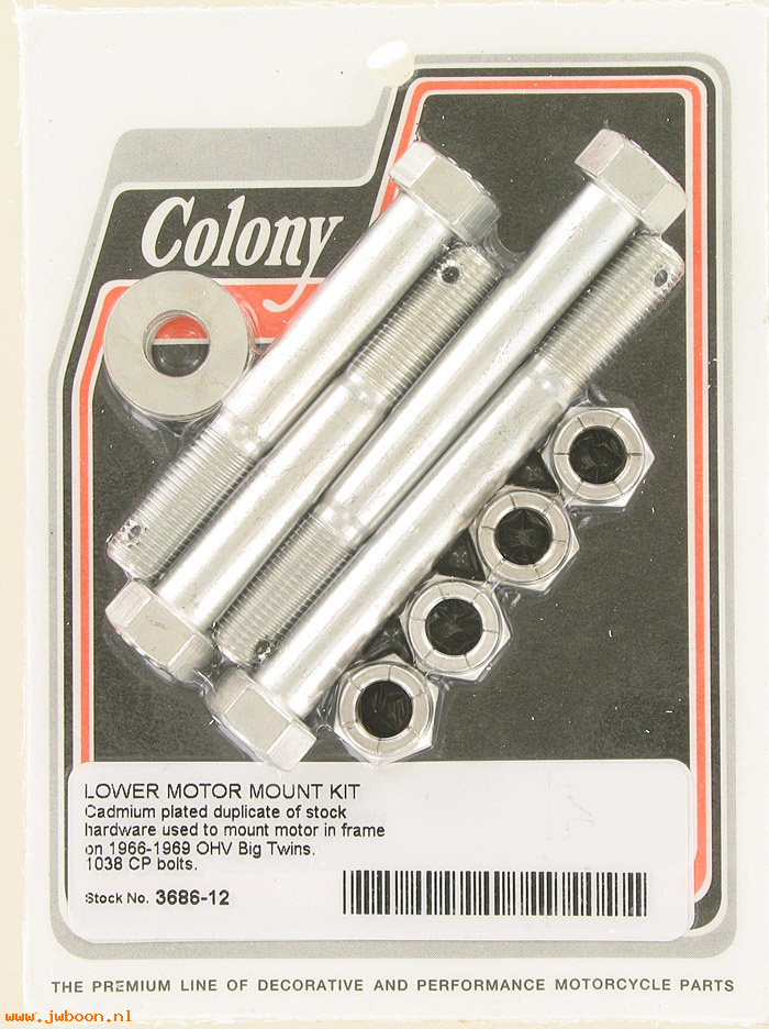 C 3686-12 (24791-36 / 24794-36): Lower motor mount kit, 1038CP - OHV '66-'69 flexlock nuts