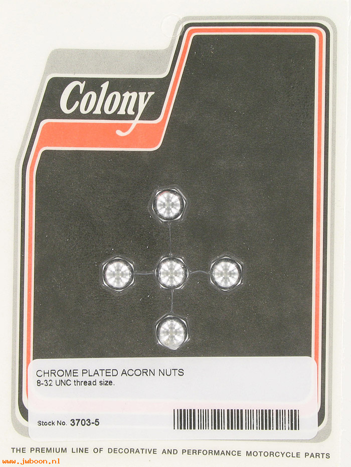 C 3703-5 (): Chrome acorn nuts (5) 8-32    UNC, in stock, Colony