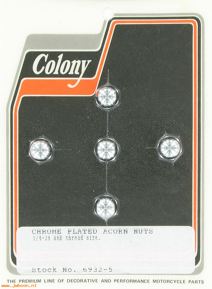 C 6932-5 (): Chrome acorn nuts (5) 1/4"-28  SAE, in stock, Colony
