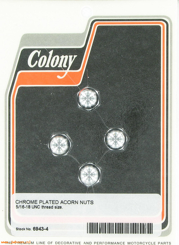 C 6943-4 (): Chrome acorn nuts (4) 5/16"-18 UNC, in stock, Colony