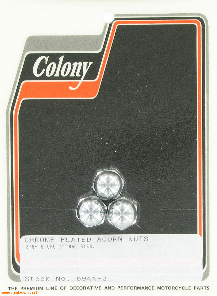 C 6944-3 (): Chrome acorn nuts (3) 3/8"-16  UNC, in stock, Colony